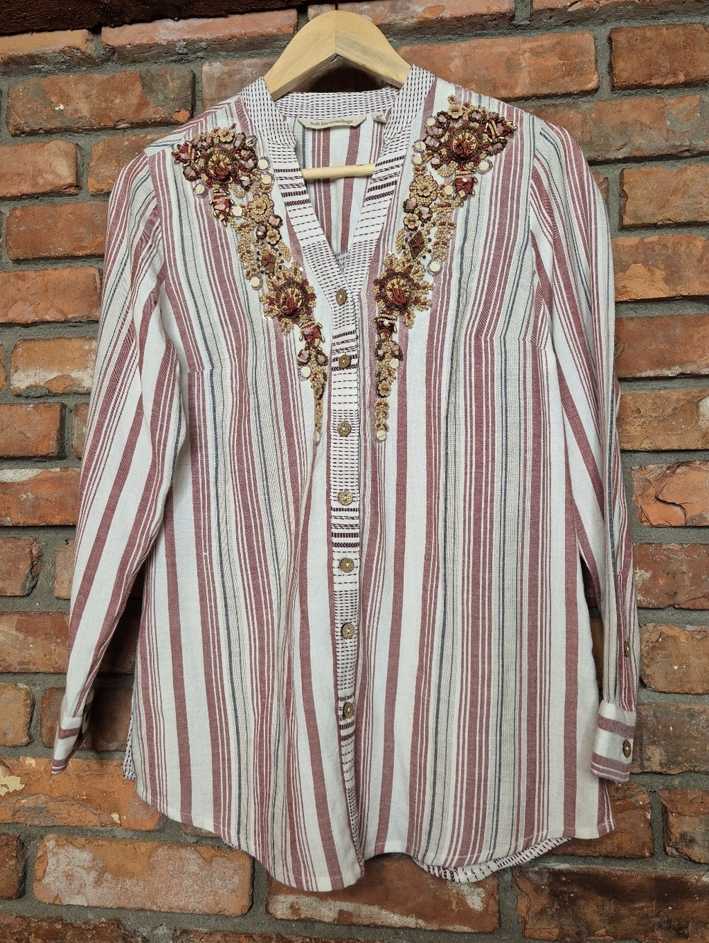 Soft Surroundings Embellished Boho Blouse Beaded Gemstone Tunic PXS WOW!